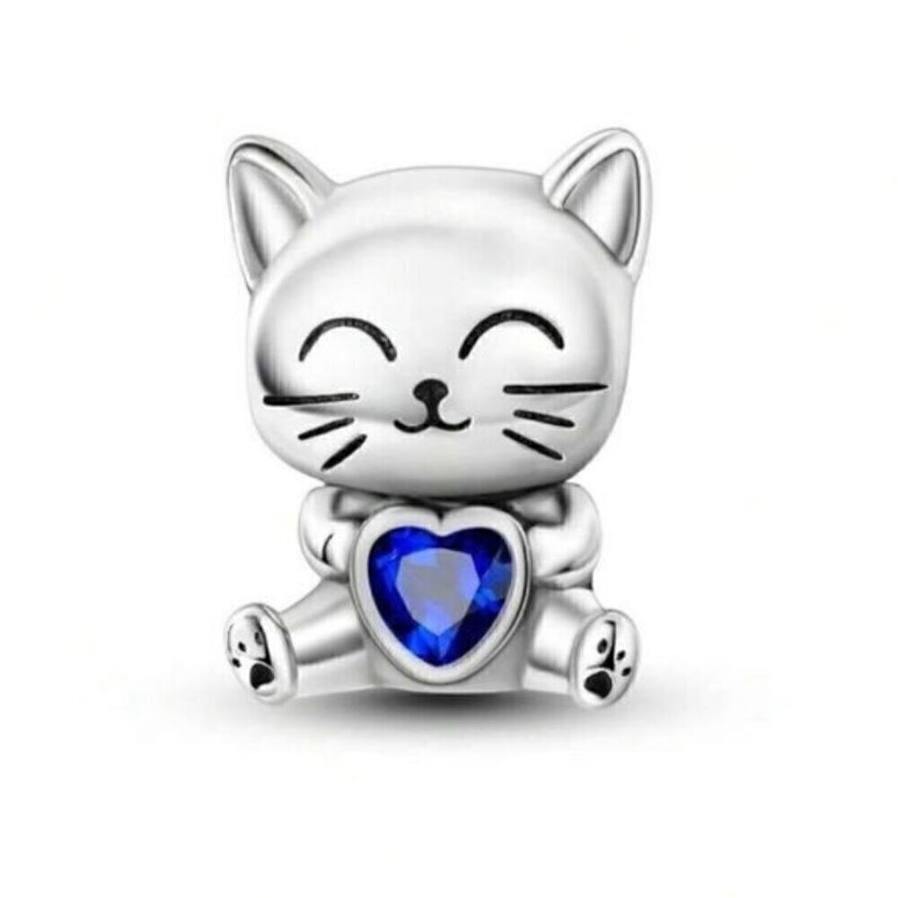 S925 Sterling Silver Cat Hug Heart Charm